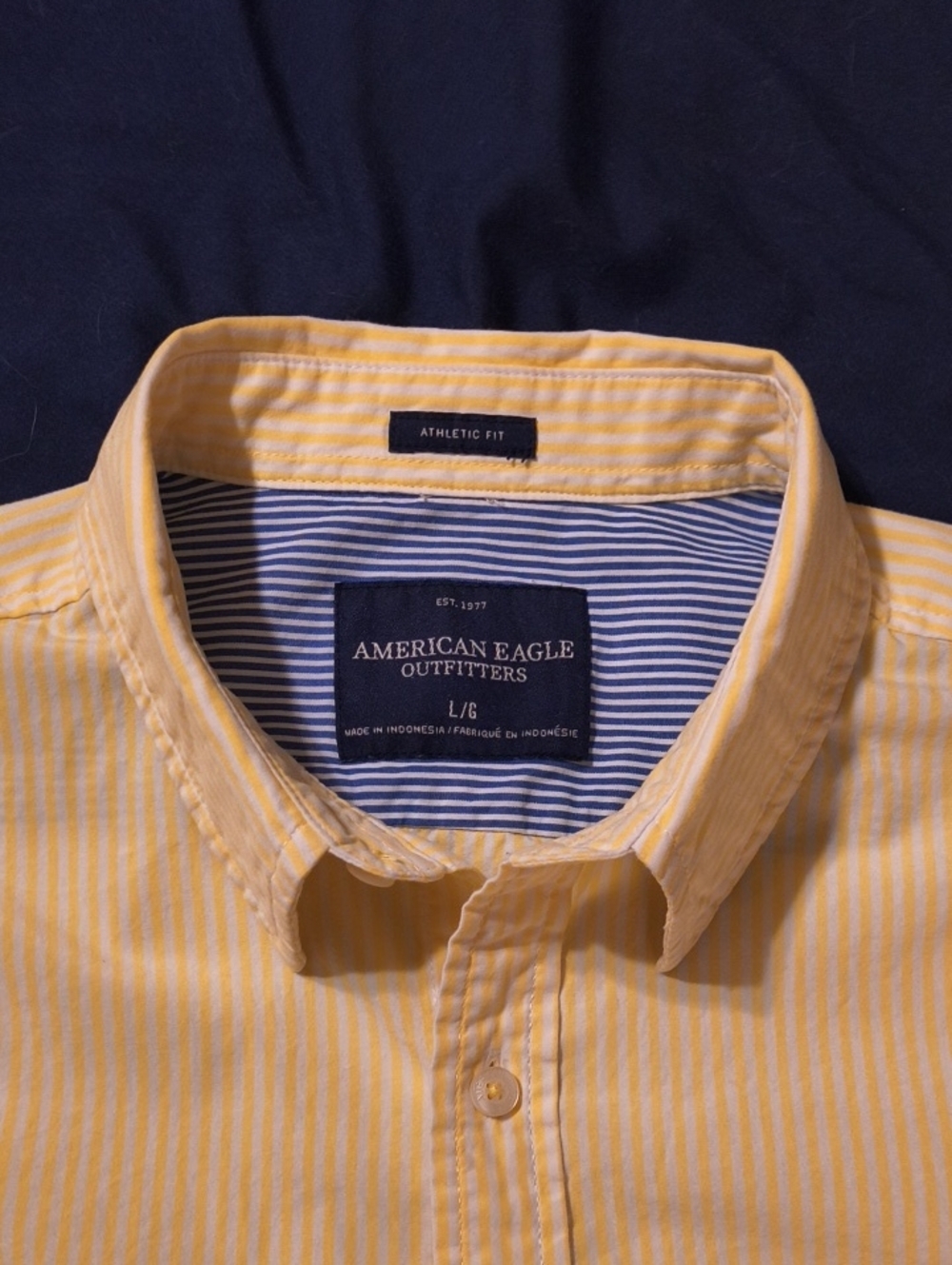 American Eagle Yellow Tight Striped Men's Button-Down Shirt Athletic Large